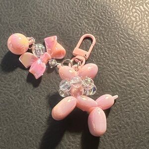 Pink Balloon Dog Keychain with Bow Charm